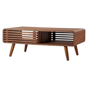 new pacific direct wilson wood slat coffee table in brown/walnut