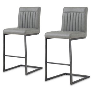 New Pacific Direct Ronan 26&quot PU Leather Counter Stool in Gray (Set of 2)