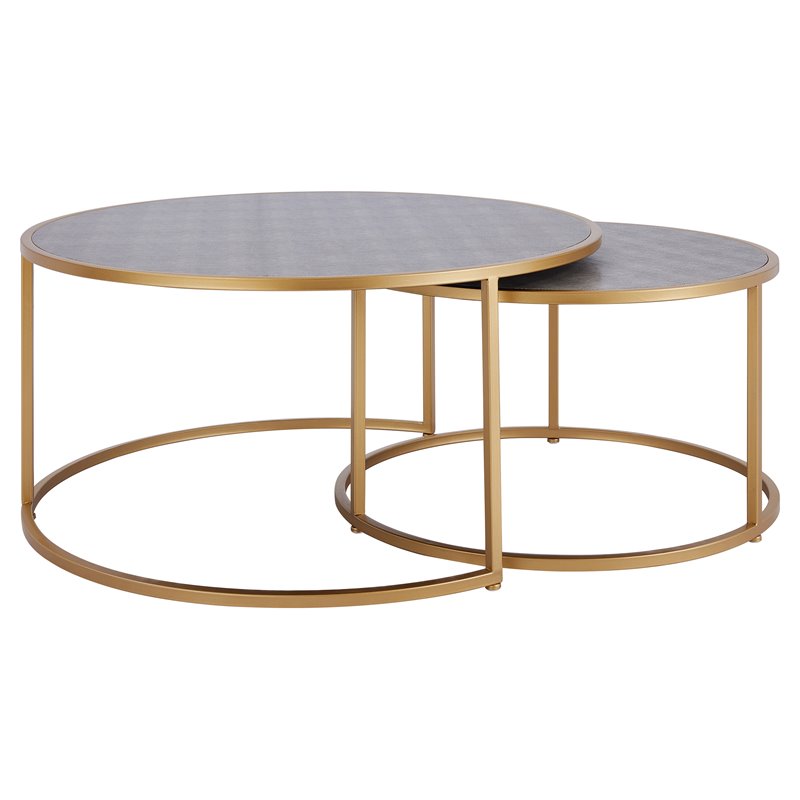 New Pacific Direct Anza Faux Shagreen Nesting Coffee Table in Gray (Set