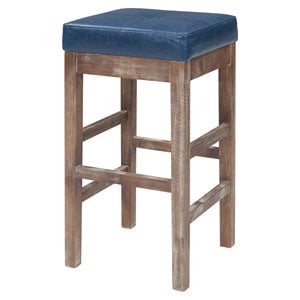 New Pacific Direct Valencia 27.5&quot Bonded Leather Counter Stool in Brown/Blue
