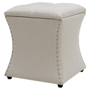 NPD Furniture Amelia 20&quot Fabric Nailhead Tufted Storage Ottoman in Cream