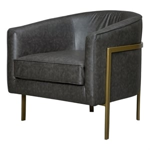 New Pacific Direct Harrod 19.5&quot PU Leather Accent Chair in Midnight Gray/Gold