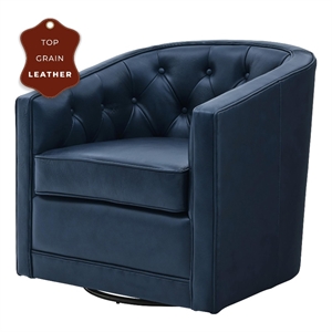 NPD Furniture Walsh 19&quot Top Grain Leather Swivel Chair in Garrett Blue