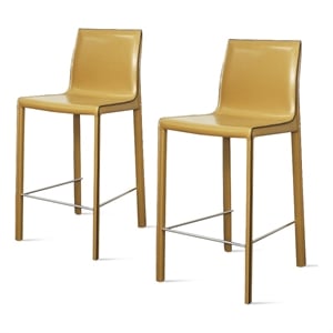 NPD Furniture Gervin 26&quot Leather Counter Stool in Yellow (Set of 2)
