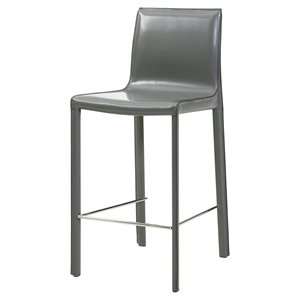 New Pacific Direct Gervin 26&quot Leather Counter Stool in Gray (Set of 2)