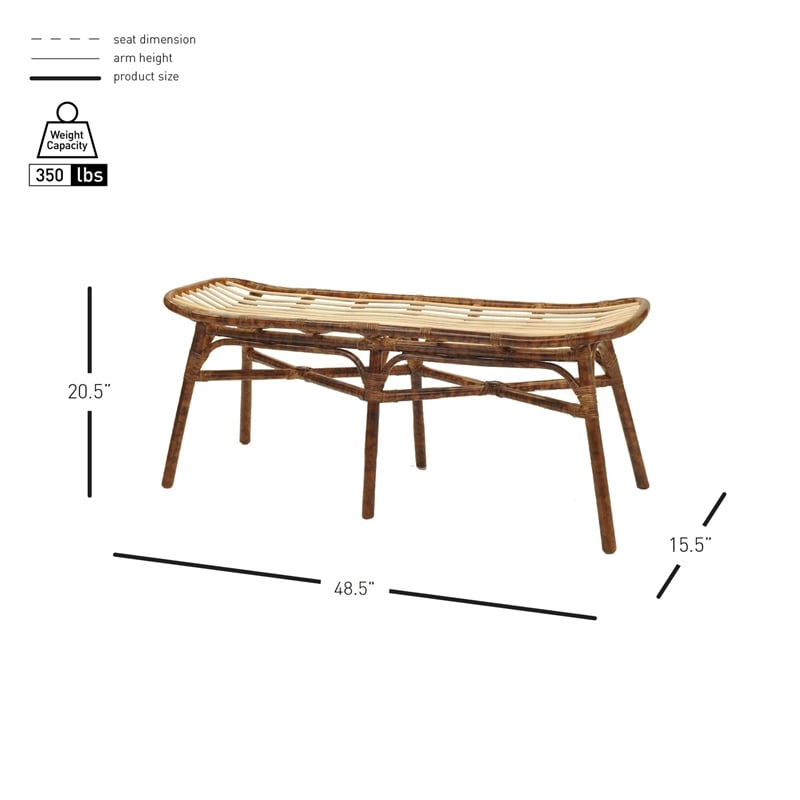 NPD Furniture Beyla Rattan Bench with Curving Seat in Marble Brown
