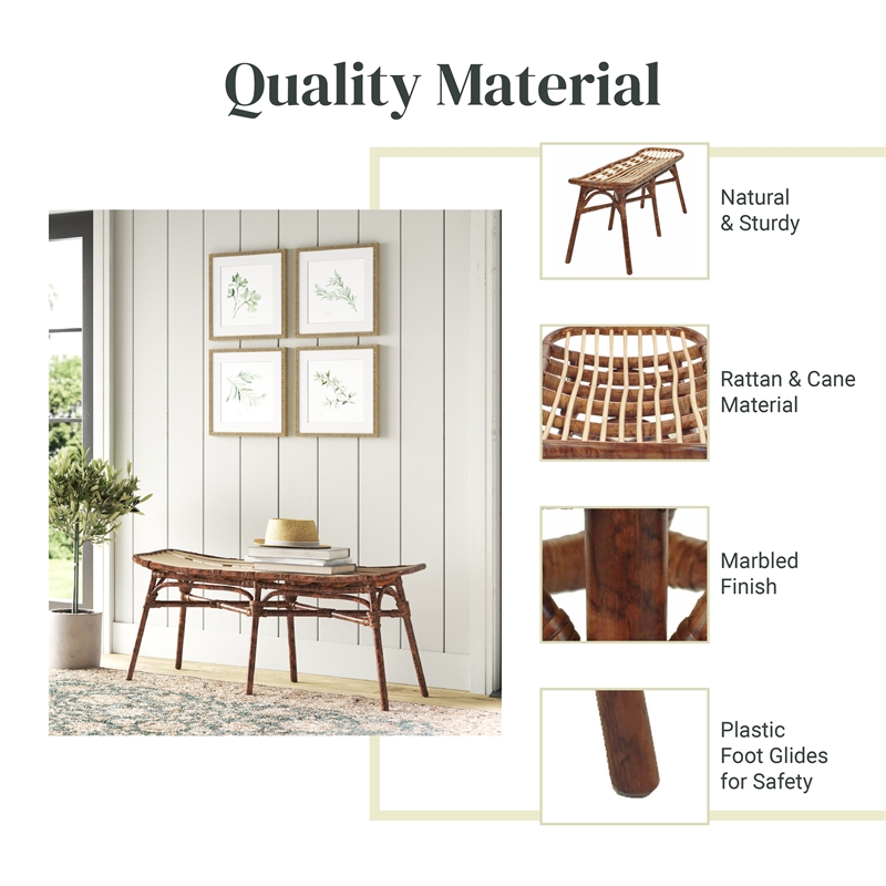 NPD Furniture Beyla Rattan Bench with Curving Seat in Marble Brown