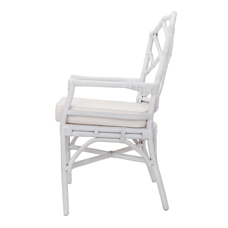 NPD Furniture Kara Fabric and Rattan Dining Side Arm Chair in White