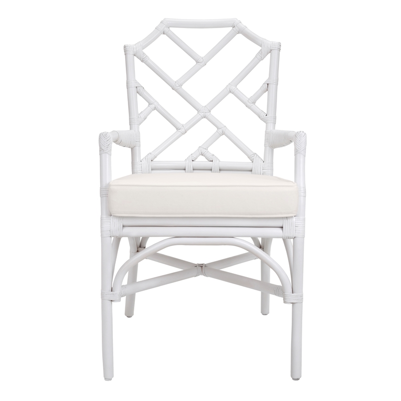 NPD Furniture Kara Fabric and Rattan Dining Side Arm Chair in White