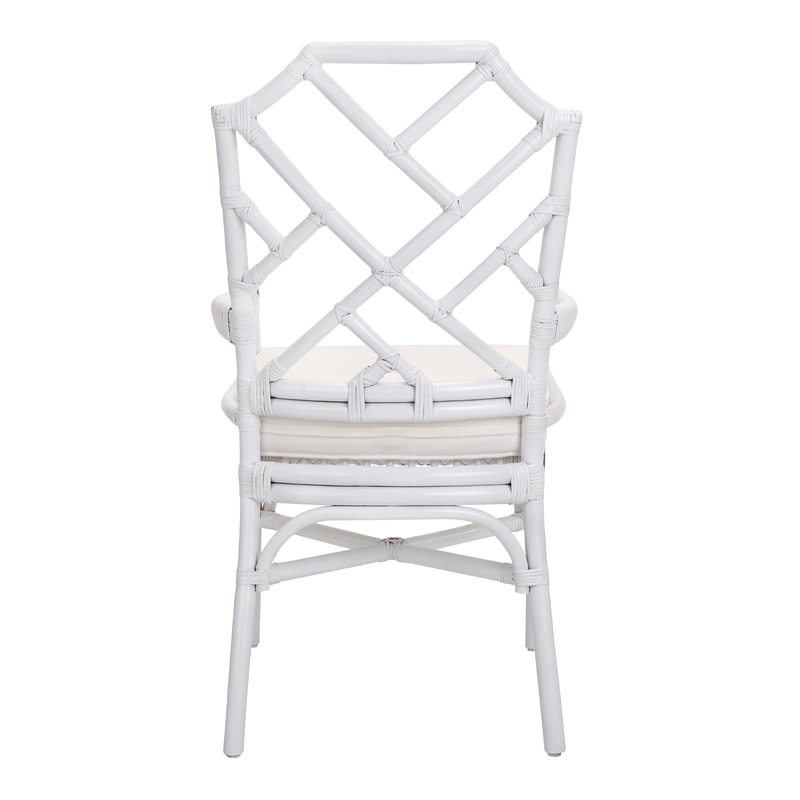 NPD Furniture Kara Fabric and Rattan Dining Side Arm Chair in White