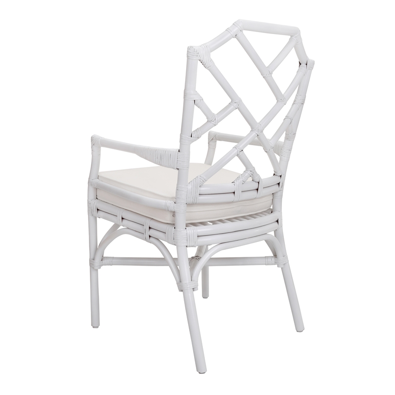NPD Furniture Kara Fabric and Rattan Dining Side Arm Chair in White