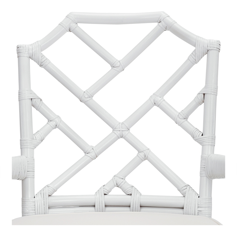 NPD Furniture Kara Fabric and Rattan Dining Side Arm Chair in White