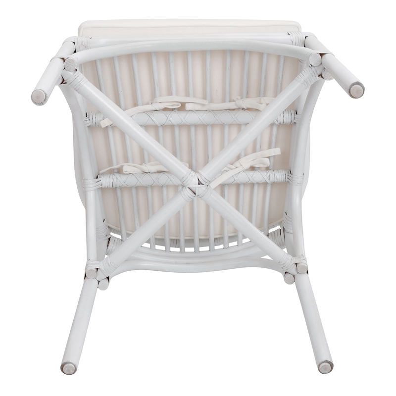 NPD Furniture Kara Fabric and Rattan Dining Side Arm Chair in White
