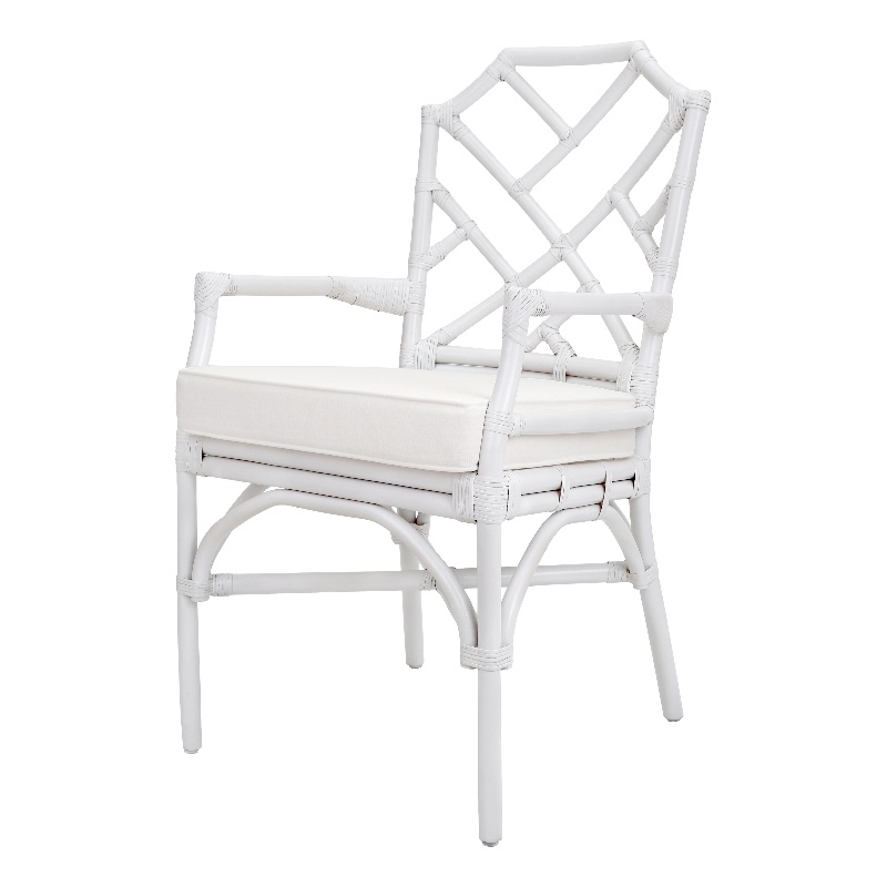 NPD Furniture Kara Fabric and Rattan Dining Side Arm Chair in White