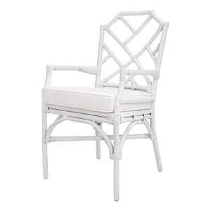 NPD Furniture Kara Fabric and Rattan Dining Side Arm Chair in White