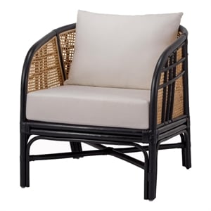 NPD Furniture Ferrara 17.5&quot Fabric and Rattan Accent Chair in Natural/Black