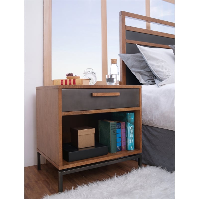 NPD Furniture Bellevue 1-drawer Wood End Table in Monterey Brown/Graphite