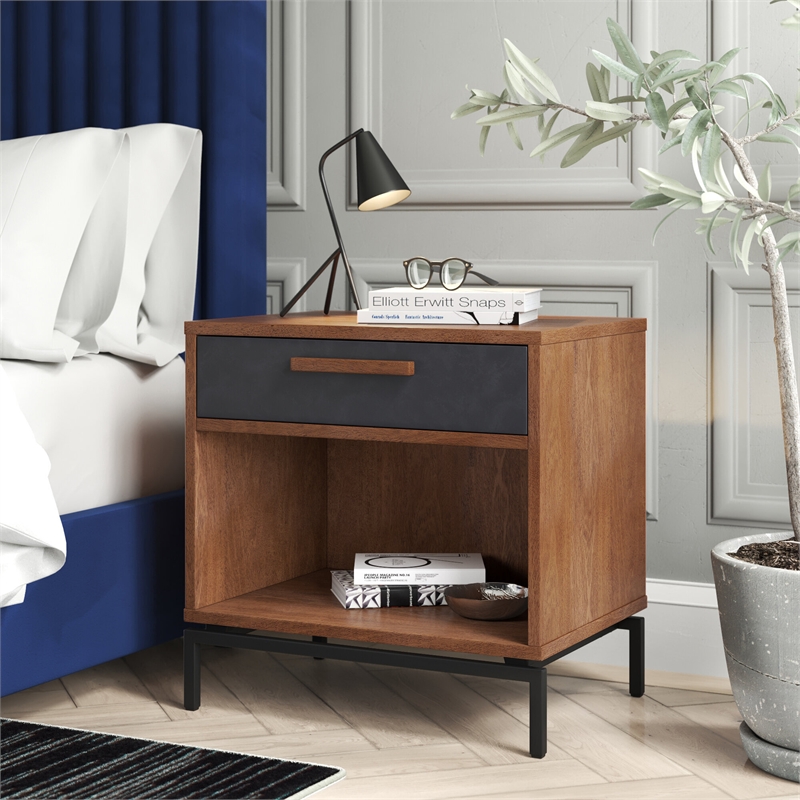 NPD Furniture Bellevue 1-drawer Wood End Table in Monterey Brown/Graphite
