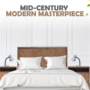 New Pacific Direct Piero 63&quot Wood Chevron Queen Headboard in Monterey Brown