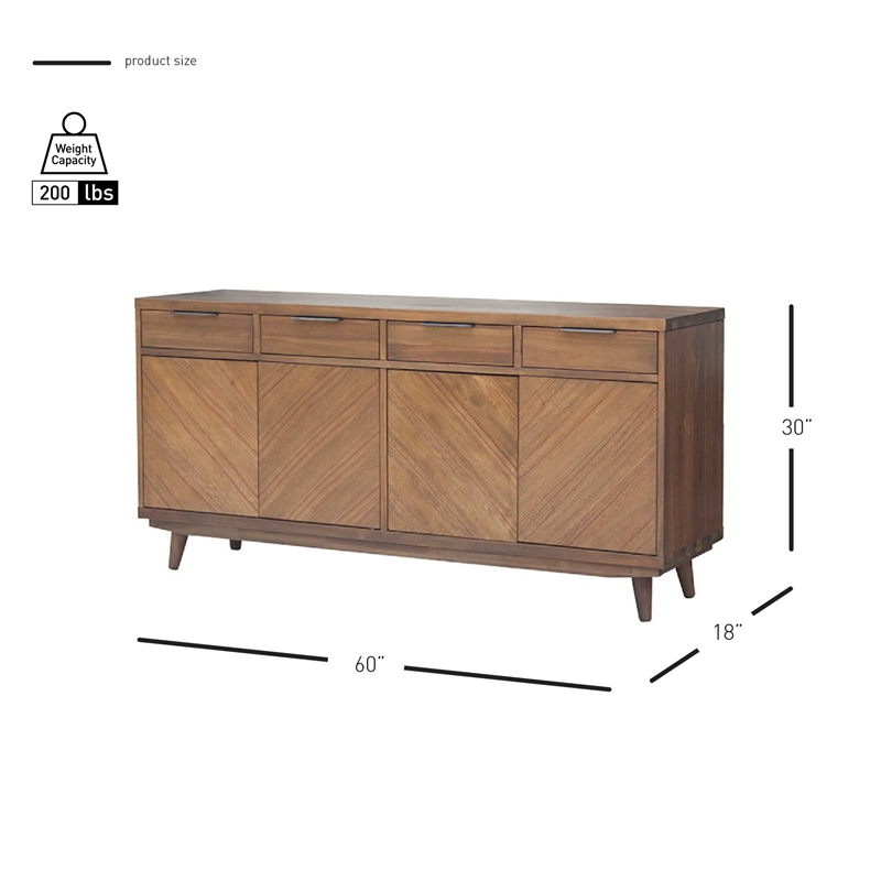 New Pacific Direct Piero Wood Buffet with 4 Drawers and 4 Doors in Brown