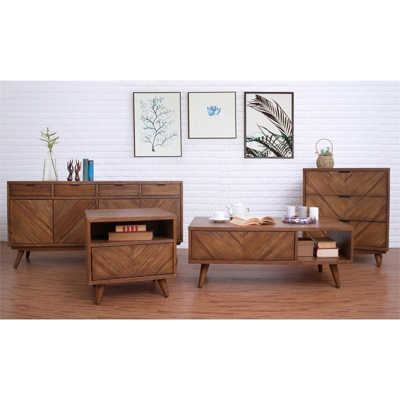 NPD Furniture Piero Wood Buffet with 4 Drawers and 4 Doors in Brown