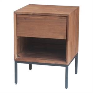 New Pacific Direct Hathaway 18&quot 1-drawer Wood Nightstand in Newton Brown/Black