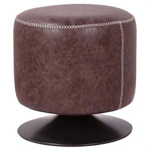 New Pacific Direct Gaia 18&quot Round Faux Leather Ottoman in Brown/Gray