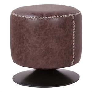 NPD Furniture Gaia 18&quot Round Faux Leather Ottoman in Brown/Gray