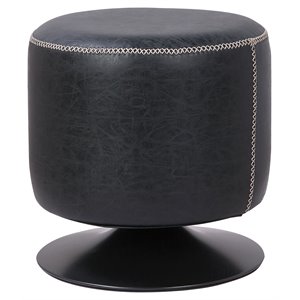 New Pacific Direct Gaia 18&quot Round Faux Leather Ottoman in Black/Gray