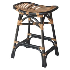 New Pacific Direct Damara 24&quot Rattan Saddle Seat Counter Stool in Black