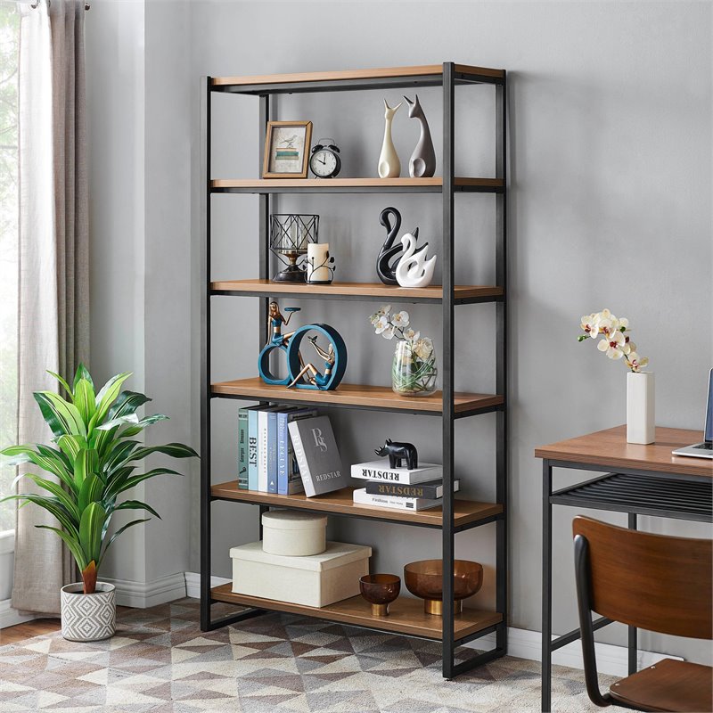 New Pacific Direct Anderson 6-tier Metal Bookcase in Gliese Brown/Gunmetal