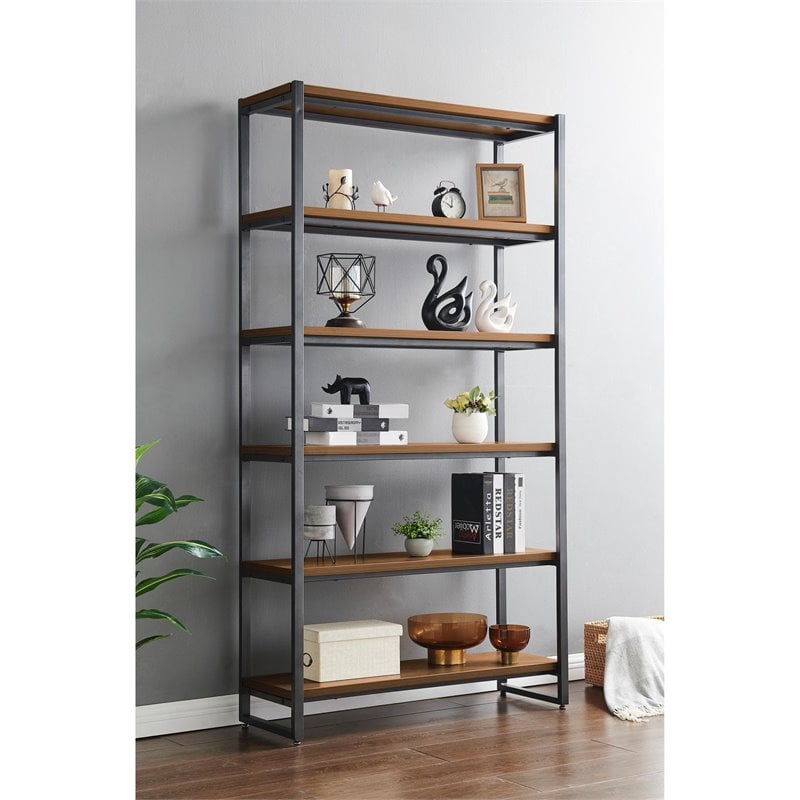New Pacific Direct Anderson 6-tier Metal Bookcase in Gliese Brown/Gunmetal