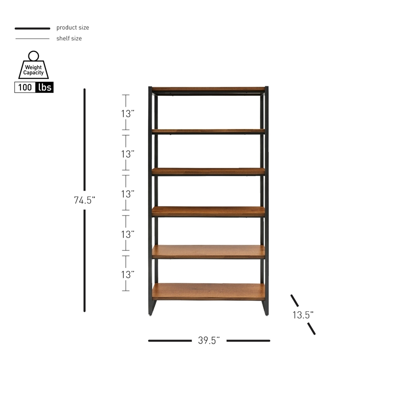 New Pacific Direct Anderson 6-tier Metal Bookcase in Gliese Brown/Gunmetal