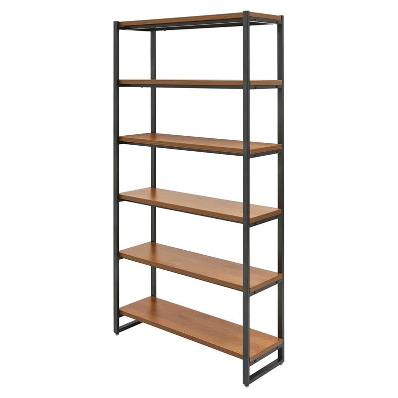 New Pacific Direct Anderson 6-tier Metal Bookcase in Gliese Brown/Gunmetal