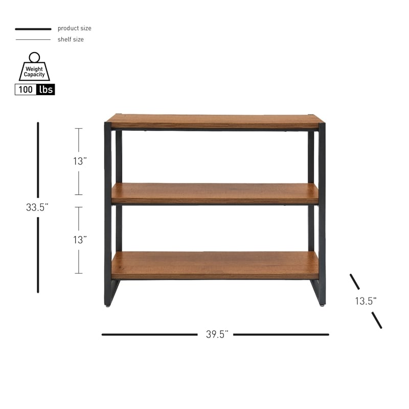 New Pacific Direct Anderson 3-tier Metal Bookcase in Gliese Brown/Gunmetal