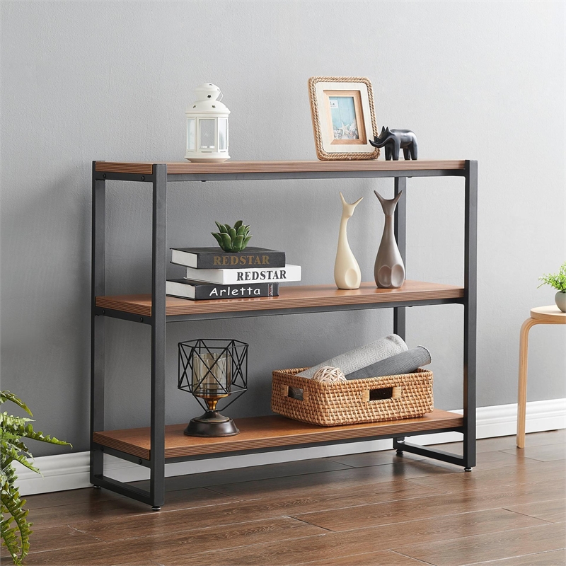 NPD Furniture Anderson 3-tier Metal Bookcase in Gliese Brown/Gunmetal