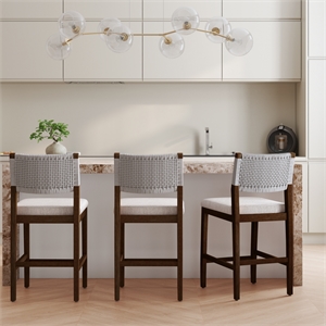 New Pacific Direct Pierre 27&quot Wood Rope Counter Stool in Gray/Seneca Brown