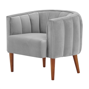 new pacific direct cruz velvet fabric accent arm chair wooden legs in alamo gray
