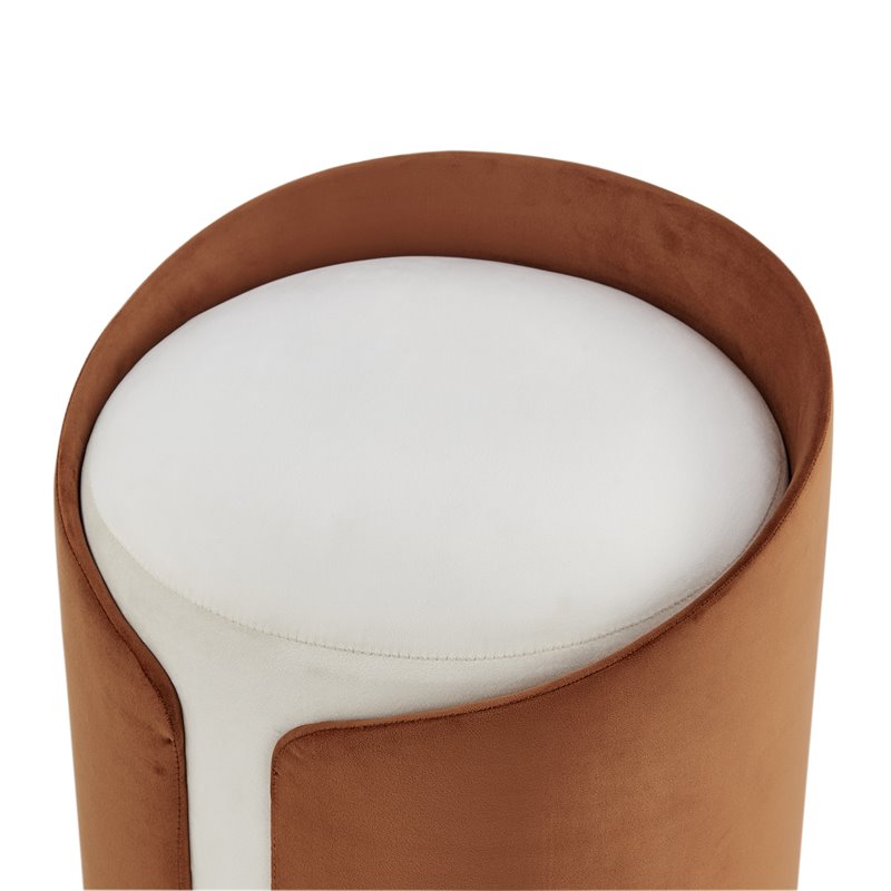 New Pacific Direct Vinda Velvet Fabric Ottoman in Orange/Beige