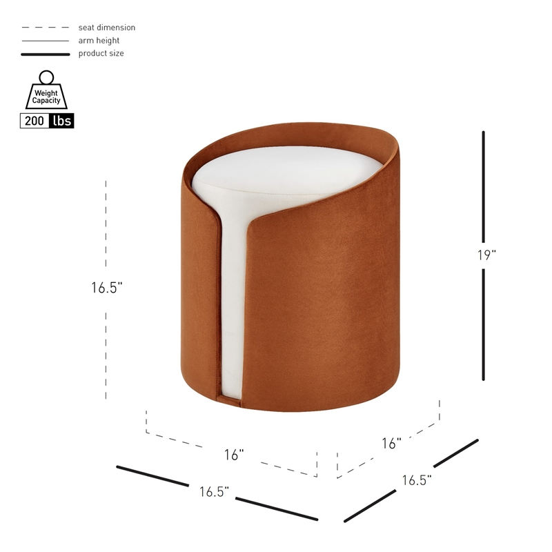 New Pacific Direct Vinda Velvet Fabric Ottoman in Orange/Beige