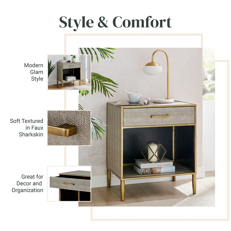 NPD Furniture Arista MDF and Painted Steel Side/End Table in Gray