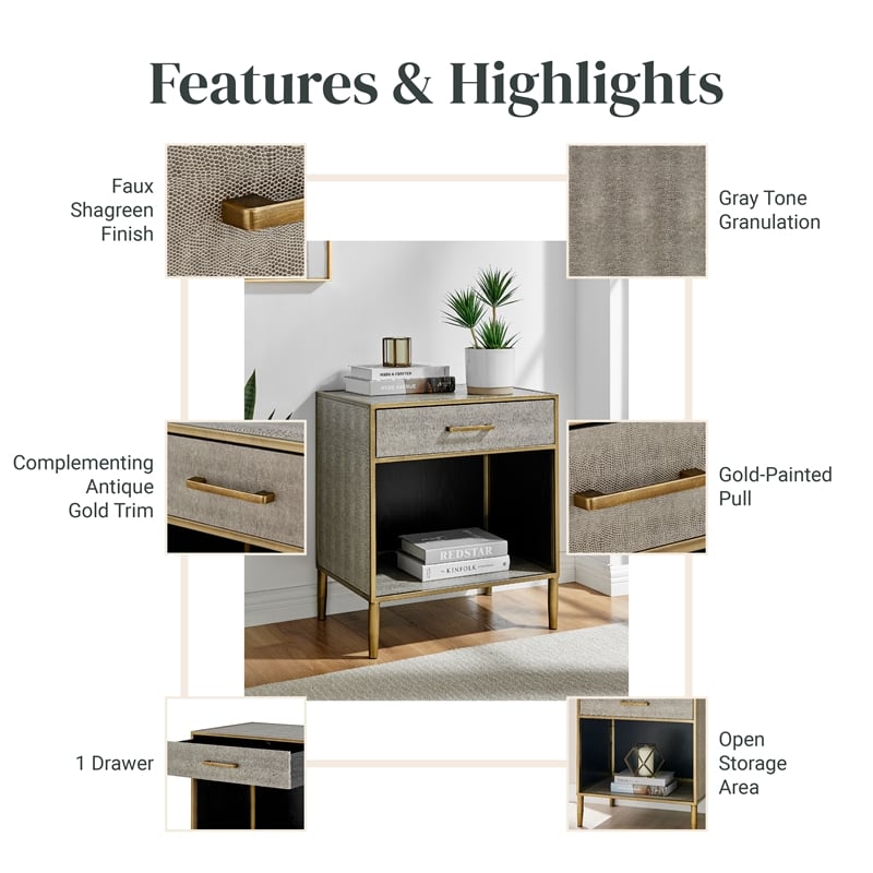 NPD Furniture Arista MDF and Painted Steel Side/End Table in Gray