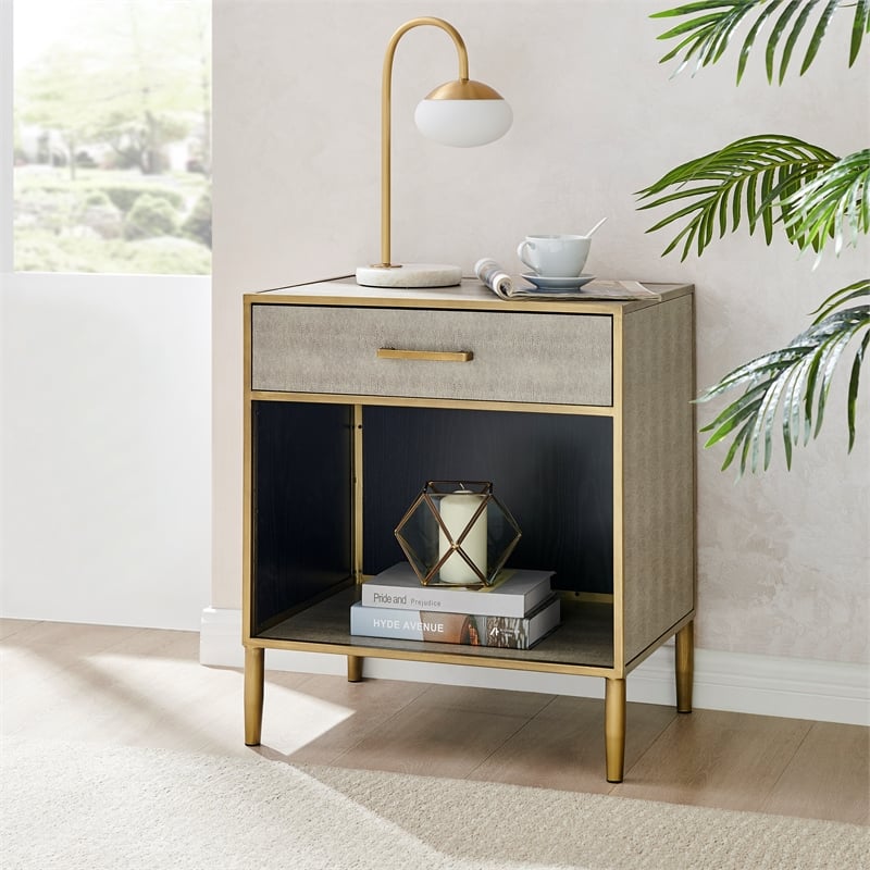 NPD Furniture Arista MDF and Painted Steel Side/End Table in Gray