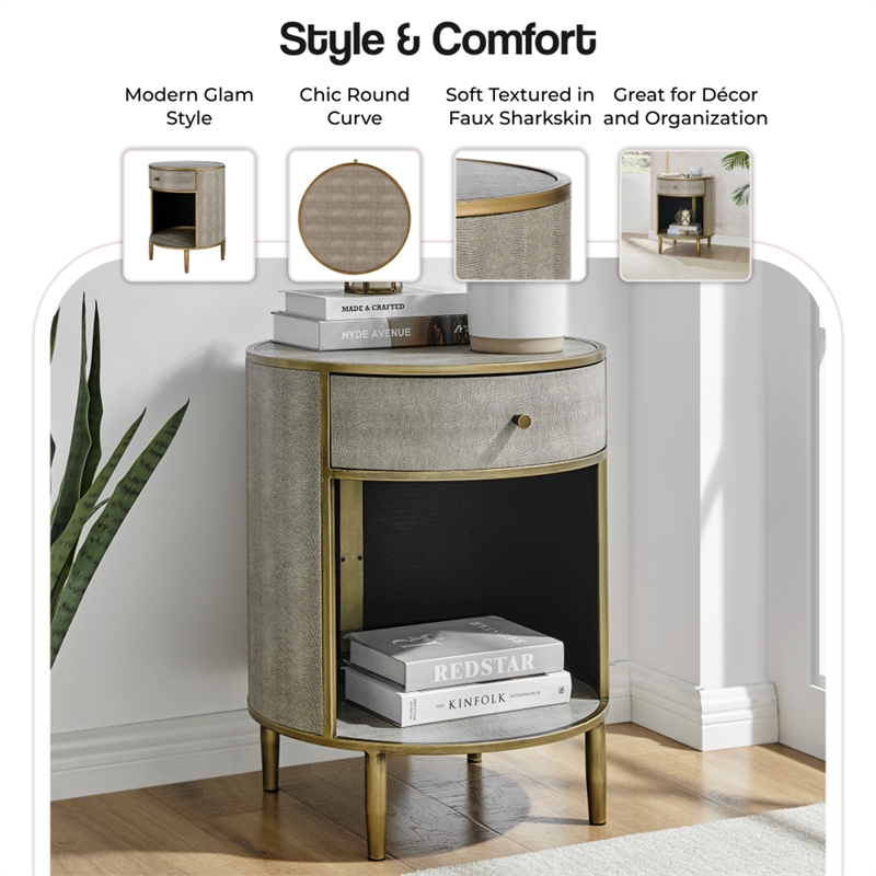 NPD Furniture Loretta MDF and Painted Steel Side/End Table in Gray