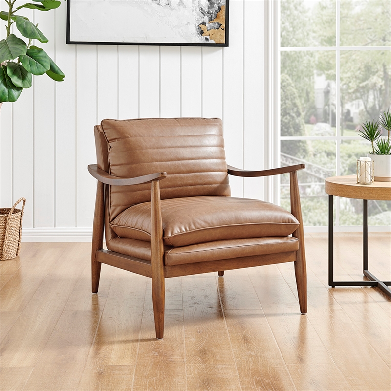 NPD Furniture Edmond Faux Leather Accent Arm Chair in Vintage Cider Brown