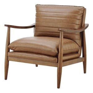 New Pacific Direct Edmond Faux Leather Accent Arm Chair in Vintage Cider Brown