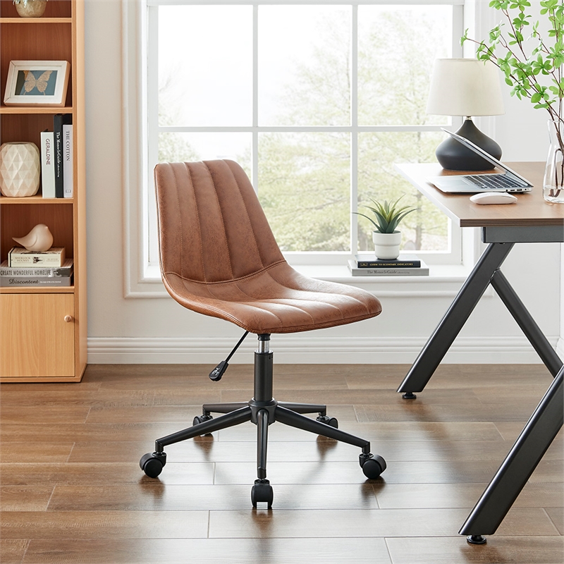 NPD Furniture Robert Swivel Modern Faux Leather Office Chair in Umber Brown