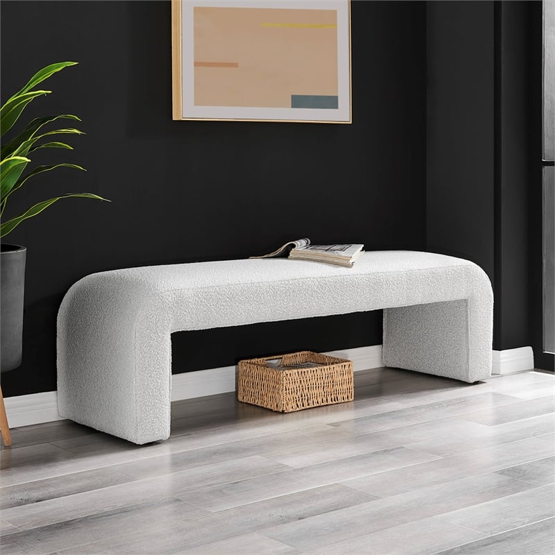 NPD Furniture Vioreen Modern Fabric Bench in Boucle Beige