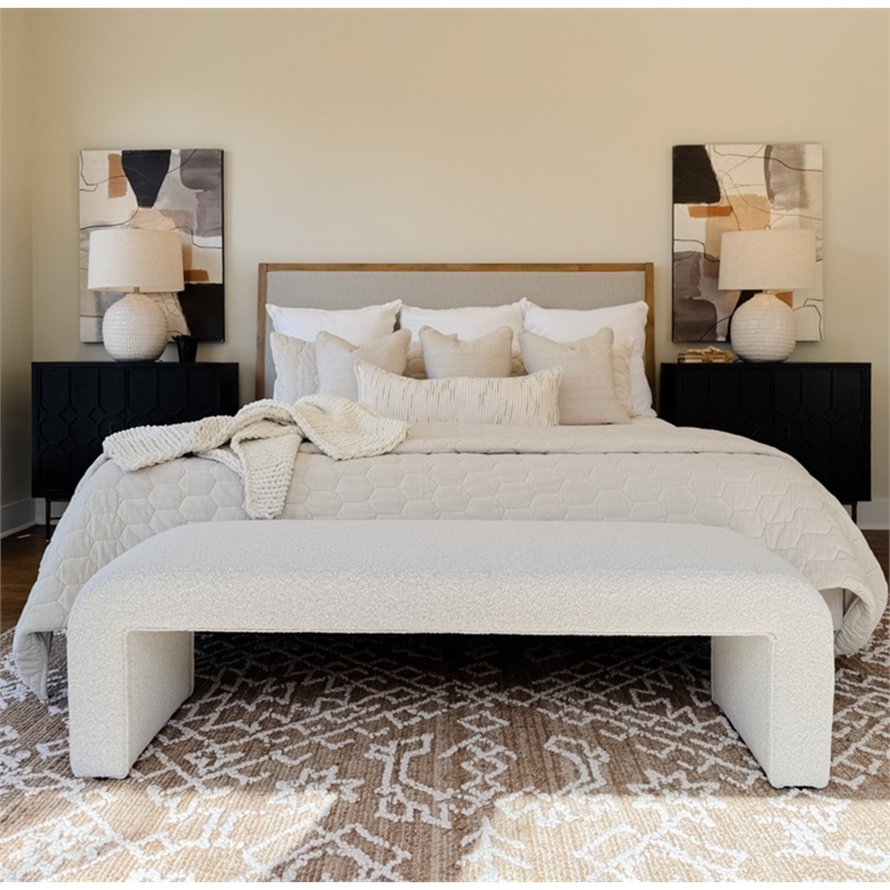 NPD Furniture Vioreen Modern Fabric Bench in Boucle Beige