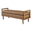 NPD Furniture William Mid-Century Faux Leather Bench in Vintage Cider Brown